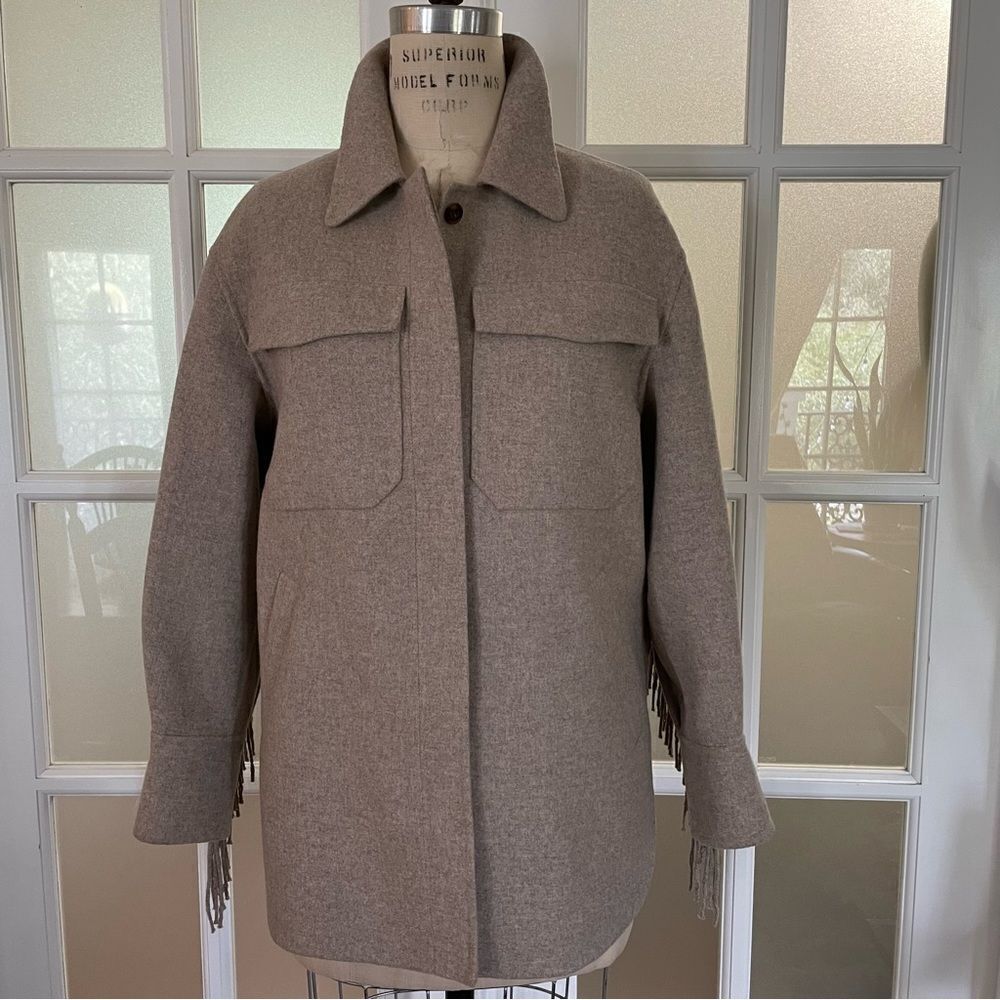 WHISTLES FRINGE DETAIL WOOL OVERSHIRT OATMEAL SZ-4 NWT!